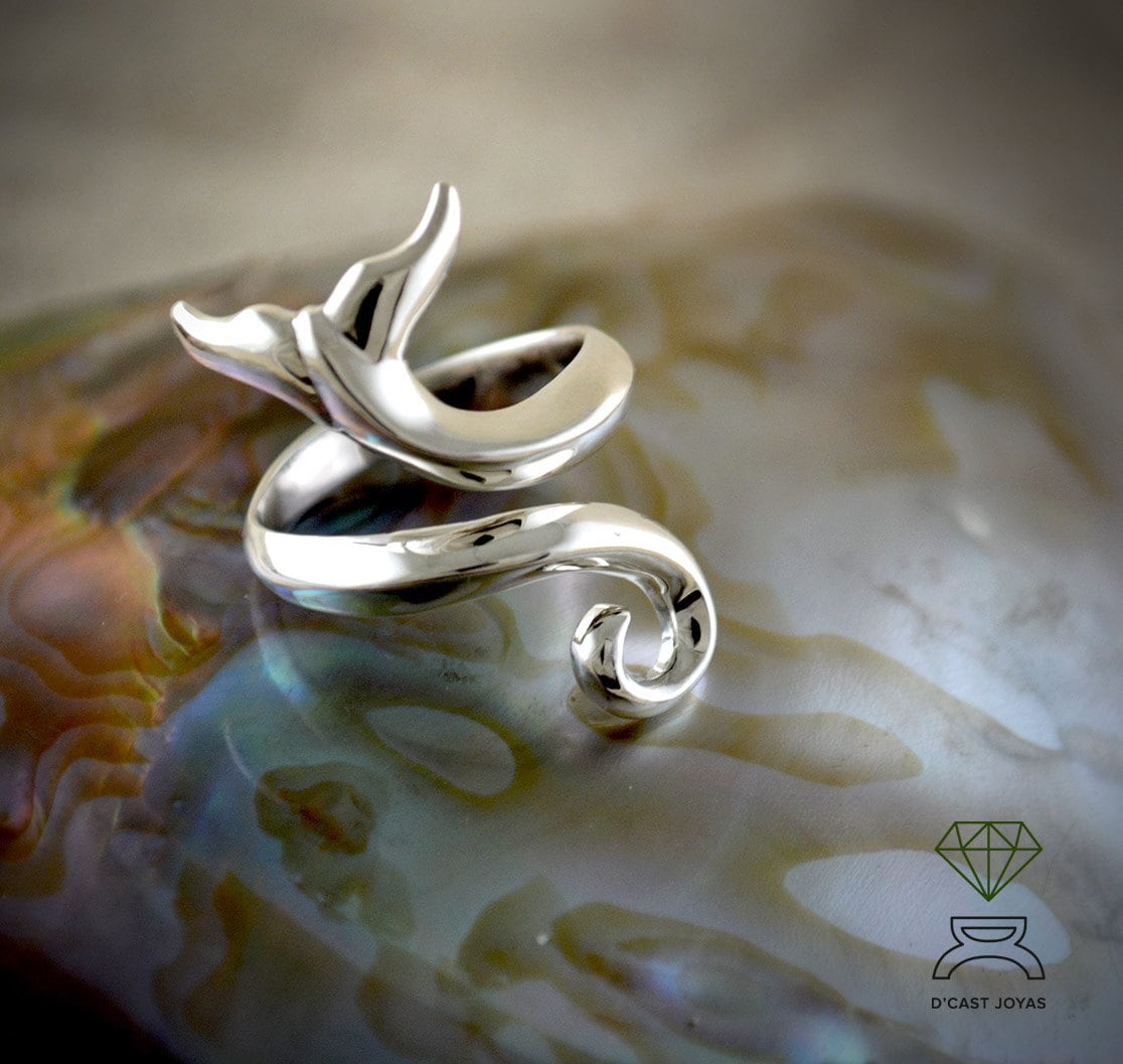 Whale tail silver ring, Whale tail adjustable ring, Open silver ring,  Handmade ring, Sea jewelry, Unisex jewelry