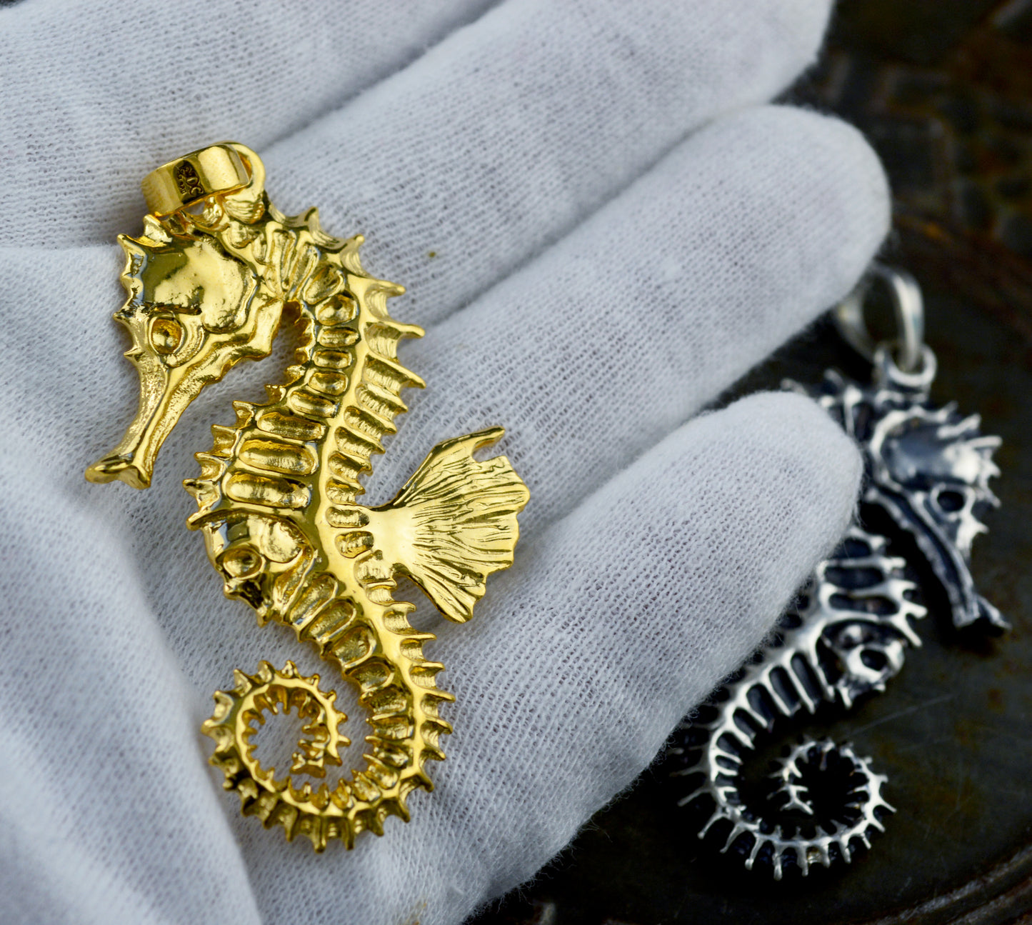 Seahorse silver pendant, Artistic silver pendant, Horse skeleton silver necklace, Sea jewelry, Unisex pendant, Boho style