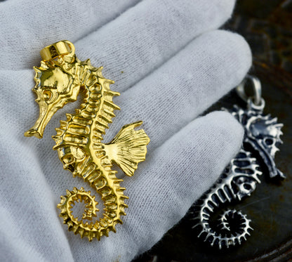 Seahorse silver pendant, Artistic silver pendant, Horse skeleton silver necklace, Sea jewelry, Unisex pendant, Boho style