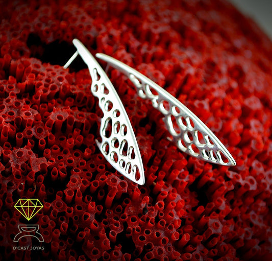 Pendientes largos plata huesos, Pendientes  alas de libélula, Pendientes largos de plata 925, Pendientes artesanales, Estilo Boho,