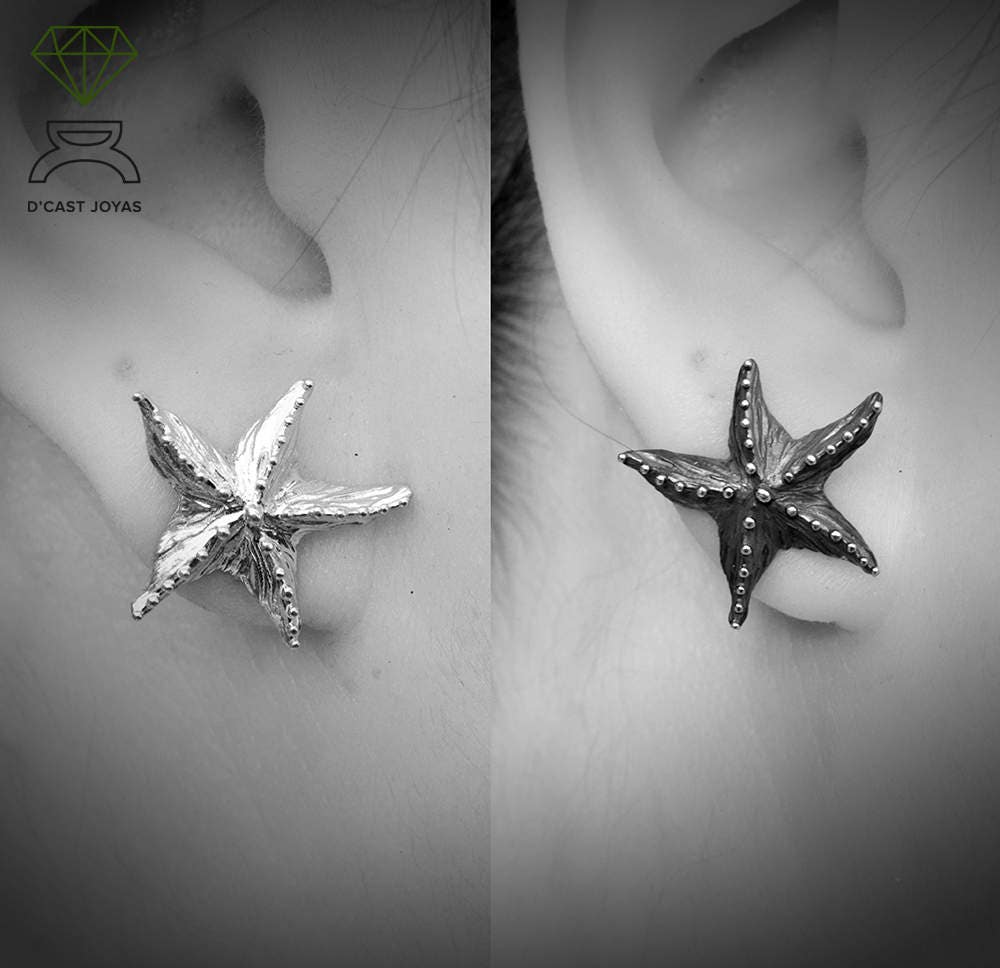 Pendientes plata estrellas de mar, Aretes botón estrella, Joyería bohemia plata, Joyería del mar, Pendiente estrella baño oro - D´Cast