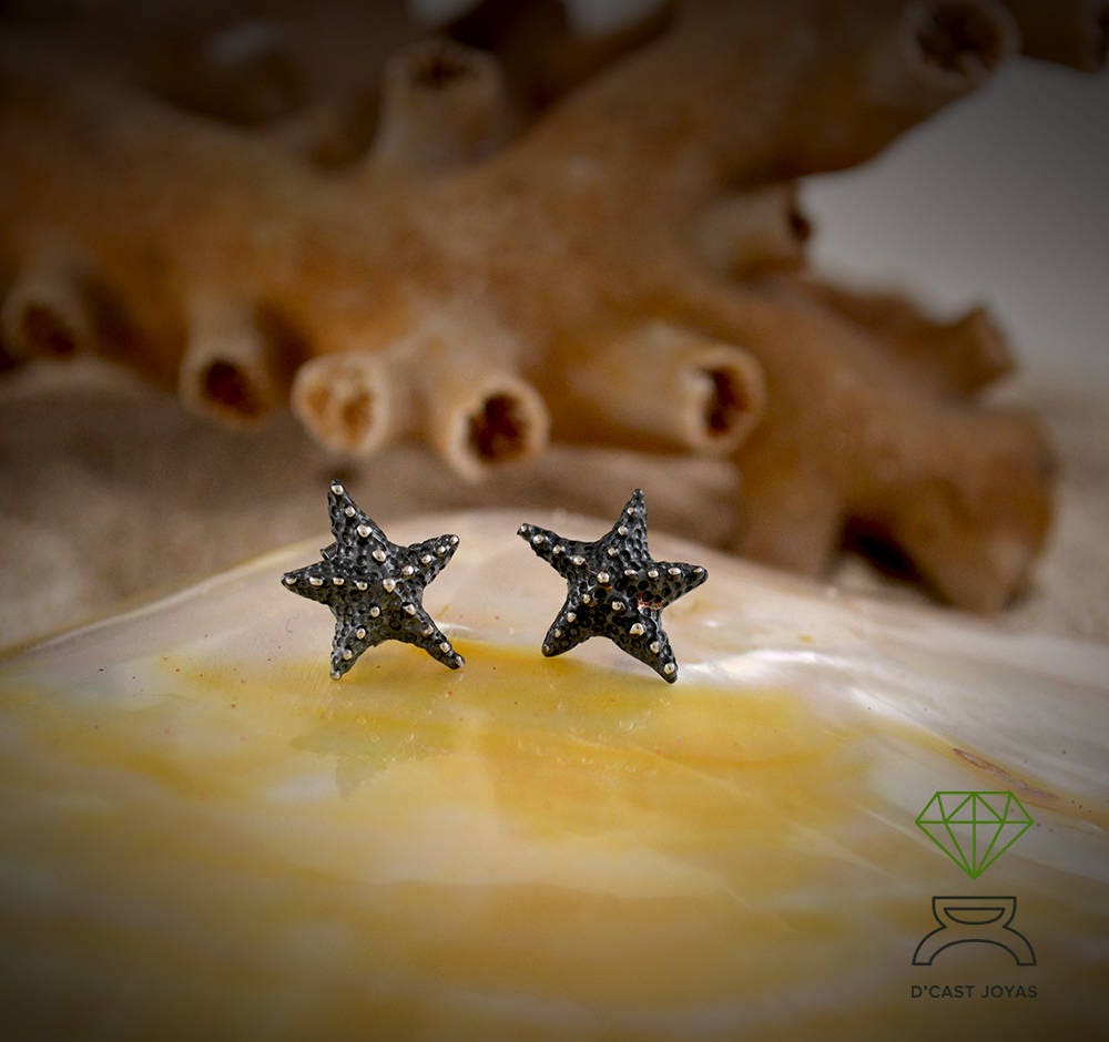 Pendientes plata pequeños estrella de mar, Estilo Boho - D´Cast