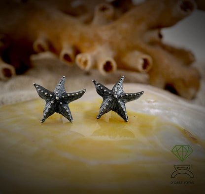 Pendientes plata estrellas de mar, Aretes botón estrella, Joyería bohemia plata, Joyería del mar, Pendiente estrella baño oro - D´Cast