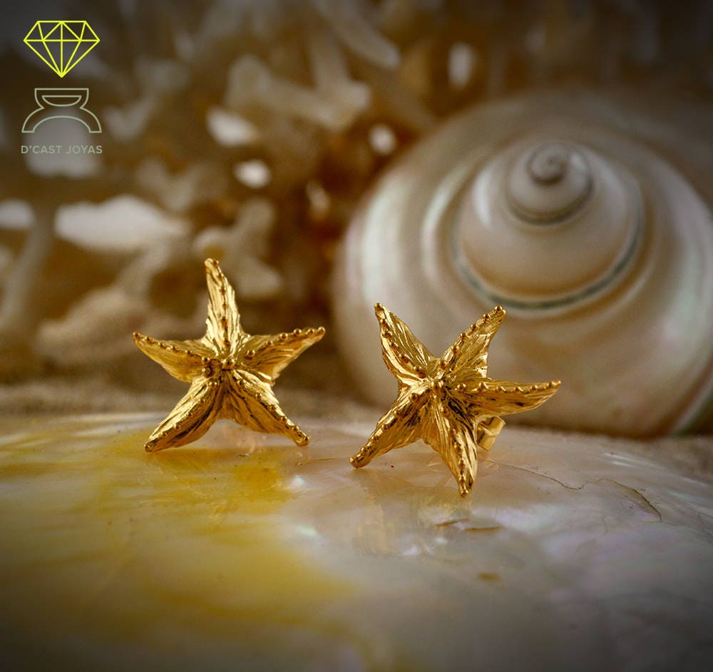 Pendientes plata estrellas de mar, Aretes botón estrella, Joyería bohemia plata, Joyería del mar, Pendiente estrella baño oro - D´Cast