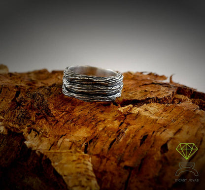 Massiver rustikaler Bandring aus 925er Silber, Herren-Bandring, Original-Allianzen, Ring aus oxidiertem Silber, handgefertigter Ring