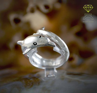 Anillo de delfín de plata, Anillo ajustable delfín, Anillo plata talisman, Estilo Boho, Joyería de mar, Anillo artesanal, Regalo novia - D´Cast