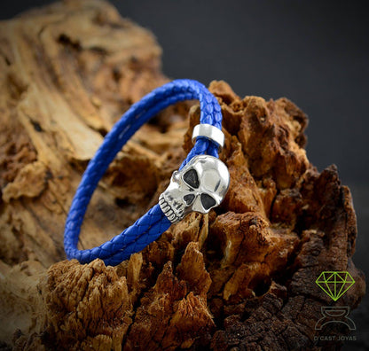 Brazalete calavera plata y cuero, Calavera pulsera hombre - D´Cast