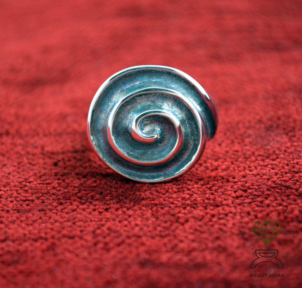 Anillo plata Espiral celta Estilo Boho, Anillo sello redondeado para hombre y mujer, Anillo artesanal - D´Cast