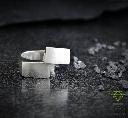 Geometric silver ring, Men's silver ring, Rectangular silver ring, Handmade ring, Contemporary jewelry, Urban style