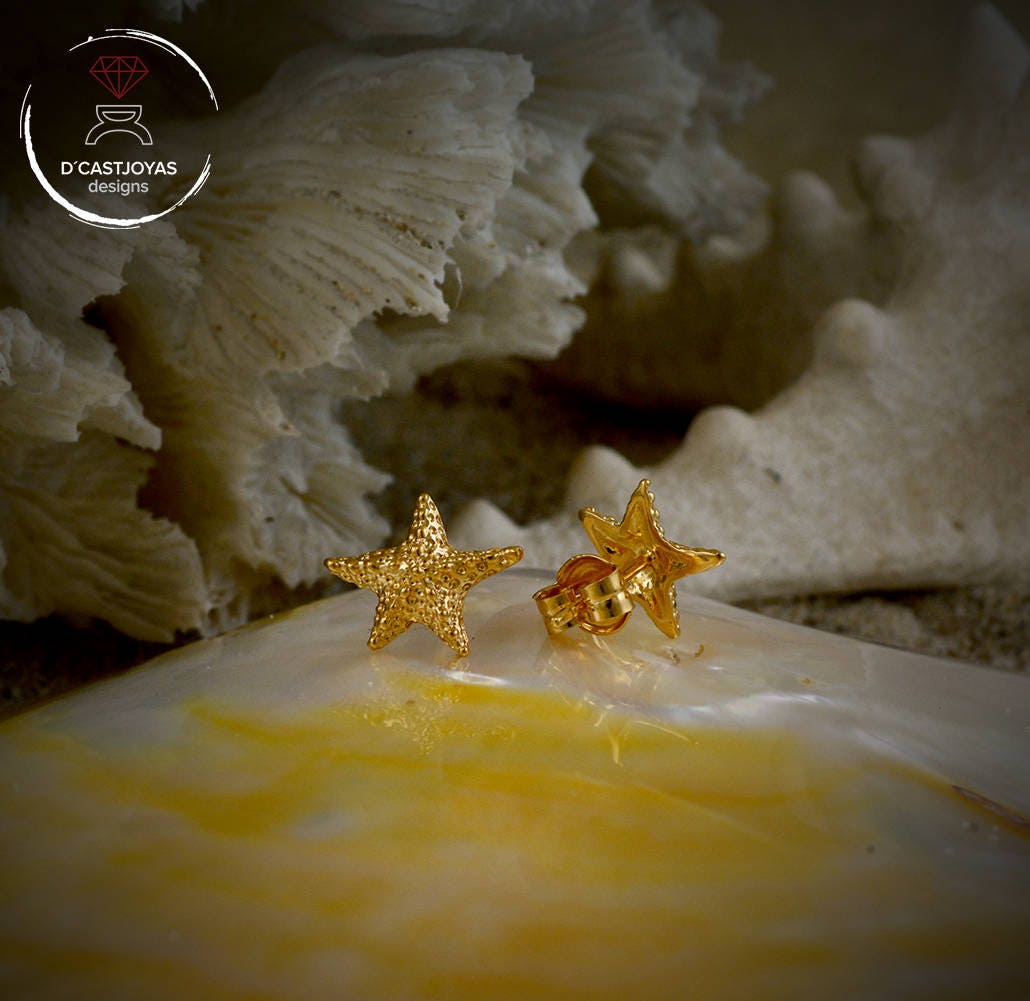 Pendientes plata pequeños estrella de mar, Estilo Boho - D´Cast