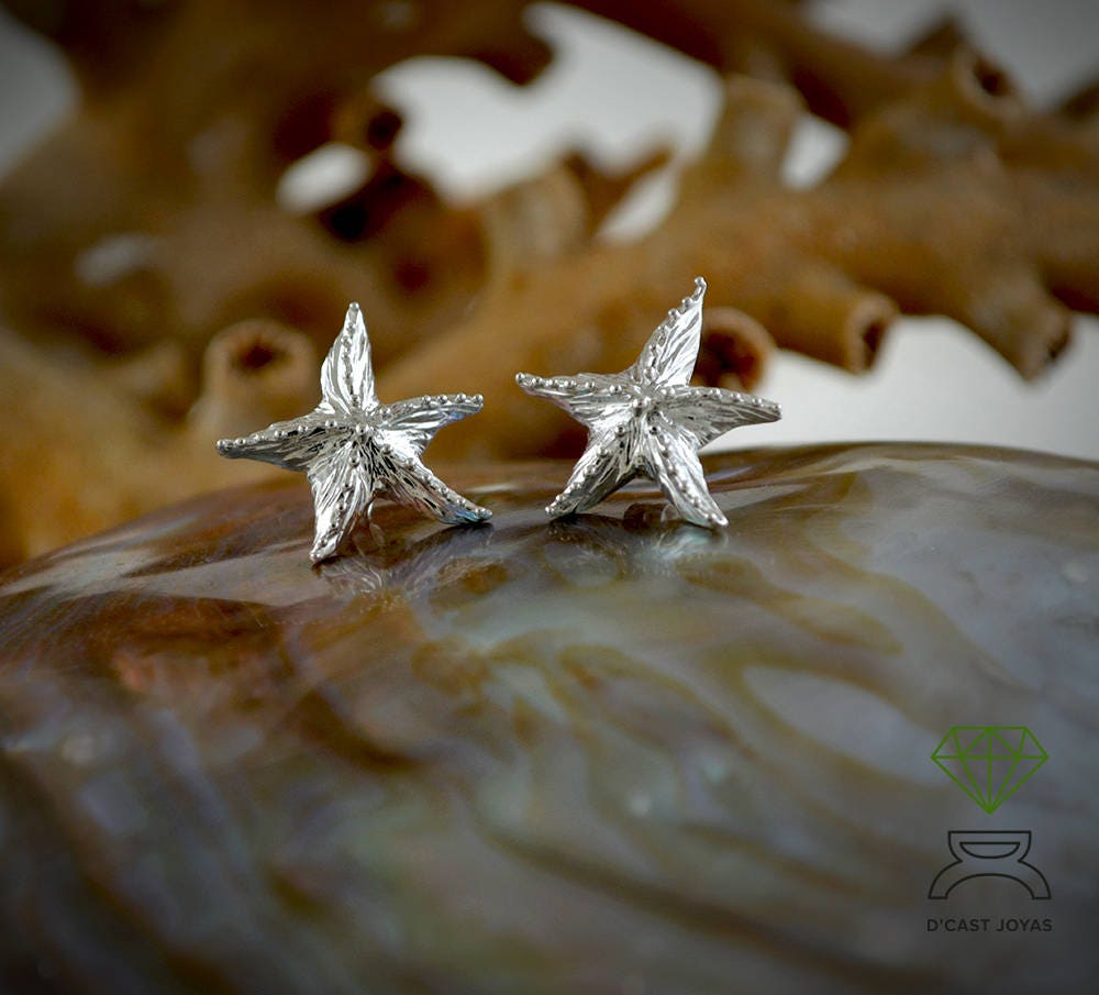 Pendientes plata estrellas de mar, Aretes botón estrella, Joyería bohemia plata, Joyería del mar, Pendiente estrella baño oro - D´Cast