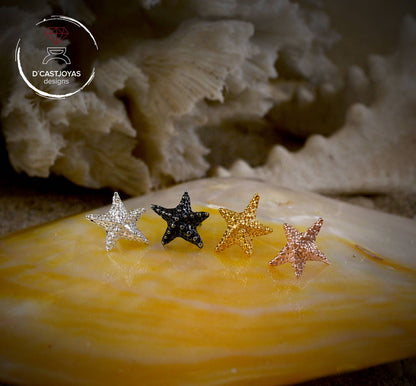 Pendientes plata pequeños estrella de mar, Estilo Boho - D´Cast