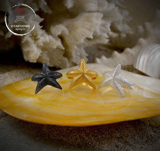 Anillo plata Estrella de mar, Anillo estrella cinco puntas, Joyería de mar, Anillo artesanal, Estilo Boho, Joyería unisex