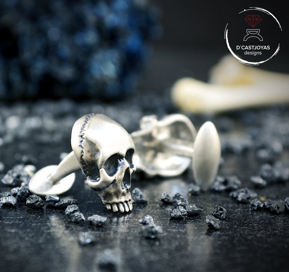 Gemelos calavera hechos a mano en plata de ley - D´Cast