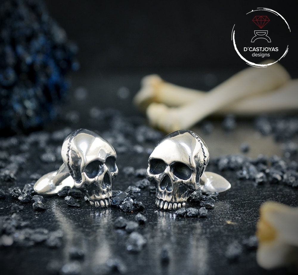 Gemelos calavera hechos a mano en plata de ley - D´Cast