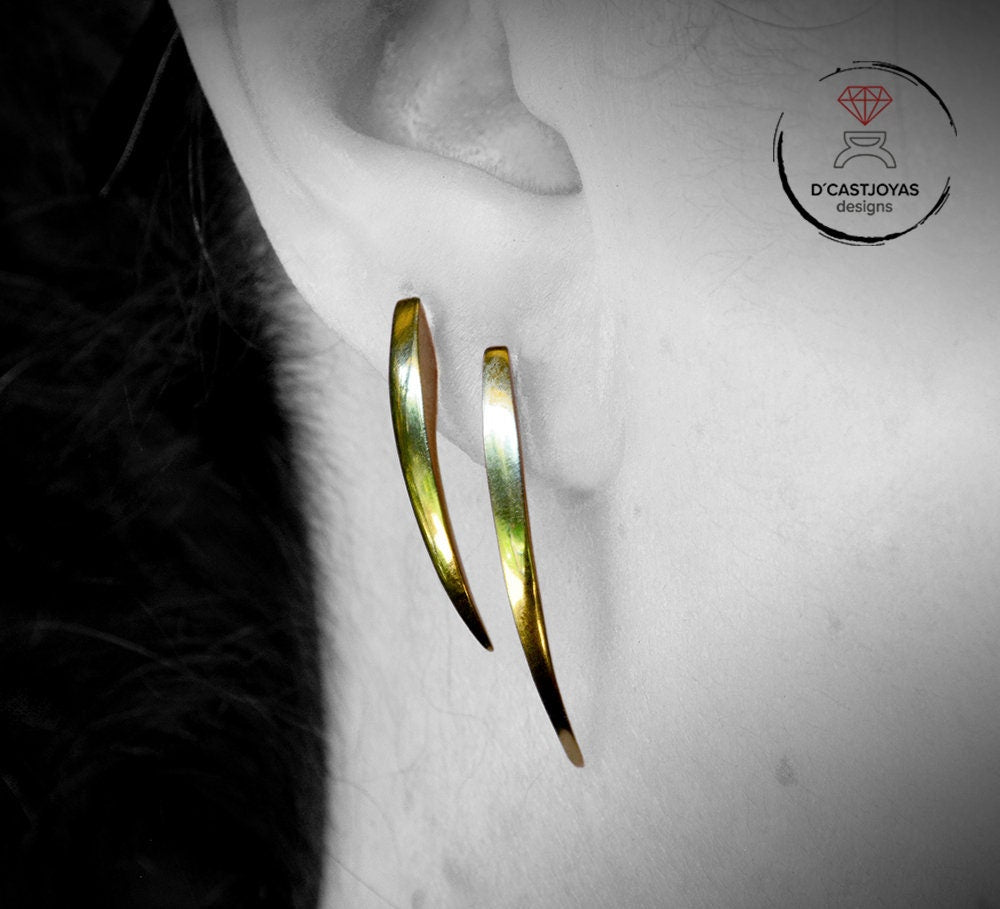 Pendientes plata colmillos de serpiente, Pendientes largos de aguja, Pendiente artesanal, Joyería minimalista, Joyería contemporánea - D´Cast