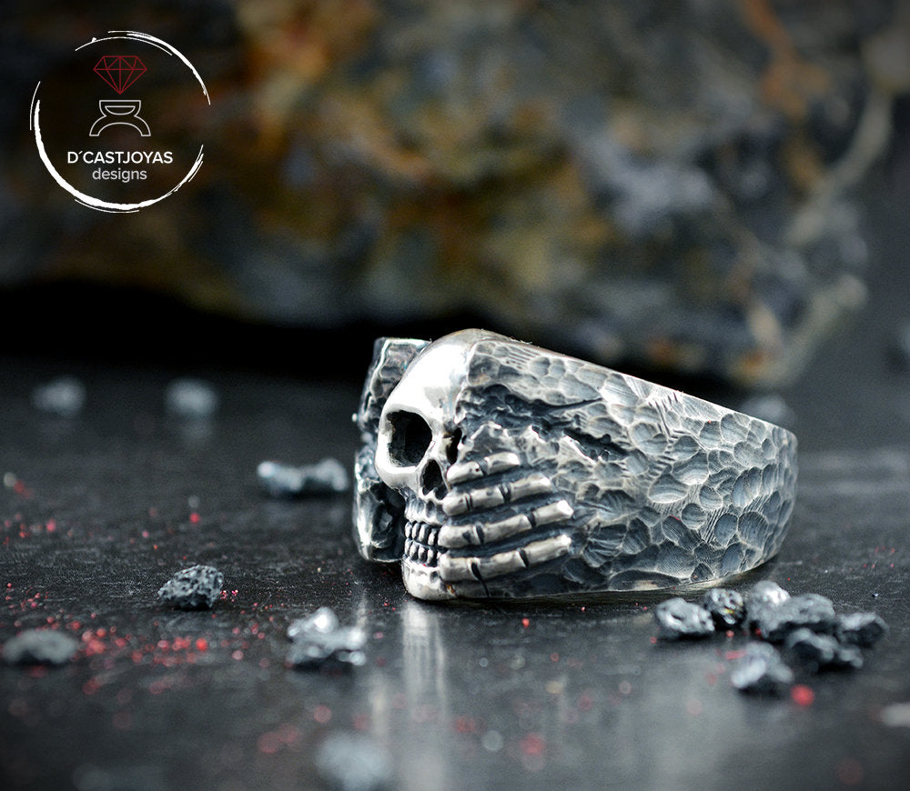 Anillo de banda calavera roca plata 925, Anillo Winter is coming, Anillo textura roca calavera, Anillo hombre, Memento morí, Joyería rebelde - D´Cast