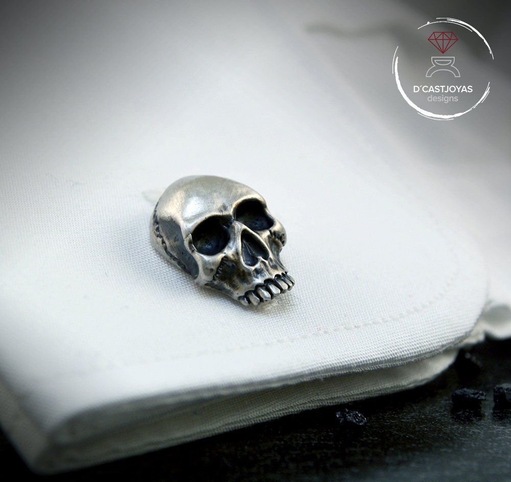 Gemelos calavera hechos a mano en plata de ley - D´Cast