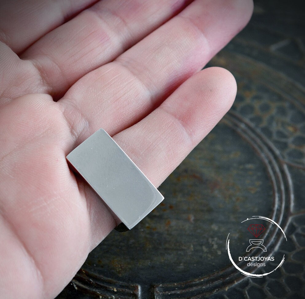 Anillo rectangular plata, Anillo sello plata, Anillo geométrico hombre, Joyería unisex, Joyería contemporánea, Estilo minimal - D´Cast