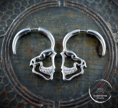 Large 925 silver hoop earring, Skull profile hoop earrings, Large silver calevara earring, Urban jewelry, Handmade earring,