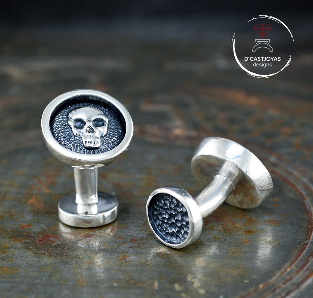 Silber 925 Totenkopf Manschettenknöpfe, Runde Manschettenknöpfe, Totenkopf Manschettenknöpfe, Freund Geschenk, Gothic Schmuck, Biker Schmuck, Handgemacht