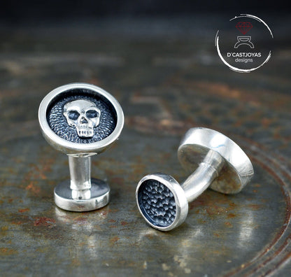 Silver 925 Skull Cufflinks, Round Cufflinks, Skull Cufflinks, Boyfriend Gift, Gothic Jewelry, Biker Jewelry, Handmade