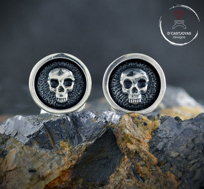 Silver 925 Skull Cufflinks, Round Cufflinks, Skull Cufflinks, Boyfriend Gift, Gothic Jewelry, Biker Jewelry, Handmade