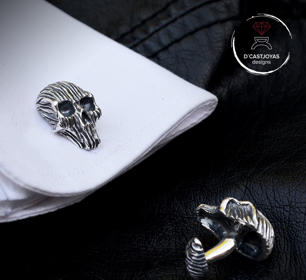 Gemelos calavera, Gemelos de plata maciza, Gemelos de calavera para hombres, Joyas de Halloween, Badass, Joyas de motociclista, Artesanales - D´Cast