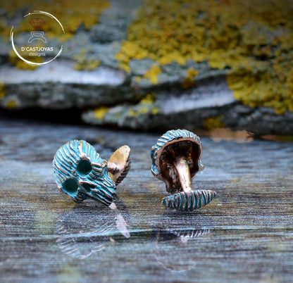 Gemelos Calavera de bronce, Gemelos bronce macizo, Gemelos para hombres, Joyería de Halloween, Badass, Joyería de motero, Hechos a mano - D´Cast