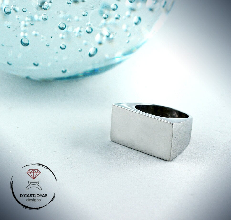 Anillo rectangular plata, Anillo sello plata, Anillo geométrico hombre, Joyería unisex, Joyería contemporánea, Estilo minimal - D´Cast