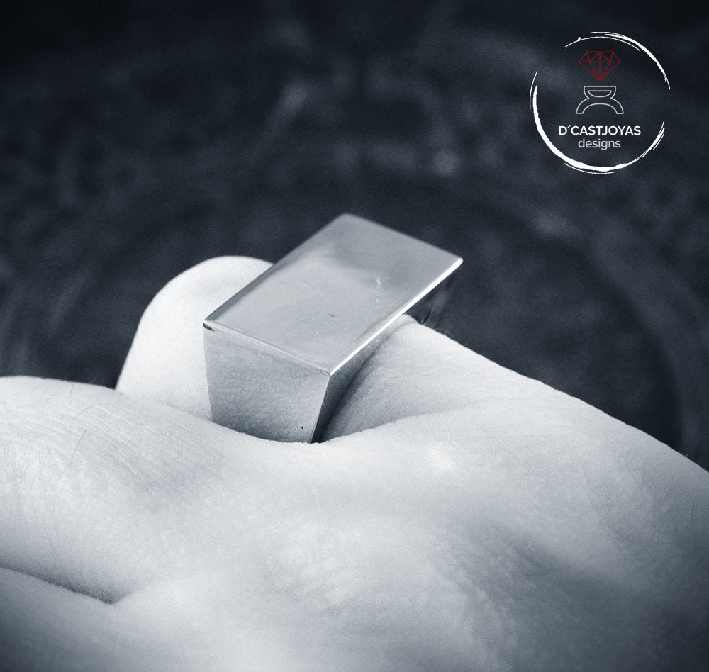 Anillo rectangular plata, Anillo sello plata, Anillo geométrico hombre, Joyería unisex, Joyería contemporánea, Estilo minimal - D´Cast