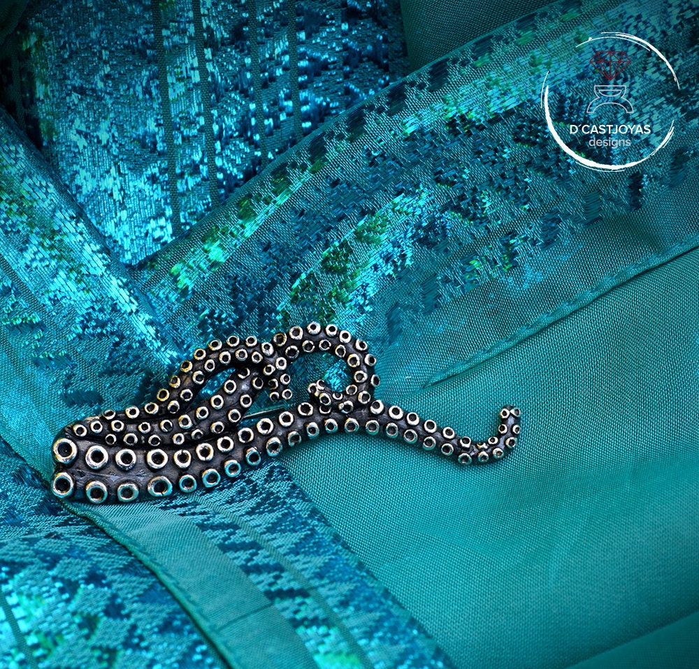 Broche de plata 925 Pulpo, Pin de camisa de plata, Pulpo de tentáculo, Joyas oceánicas, Joyas artesanales - D´Cast