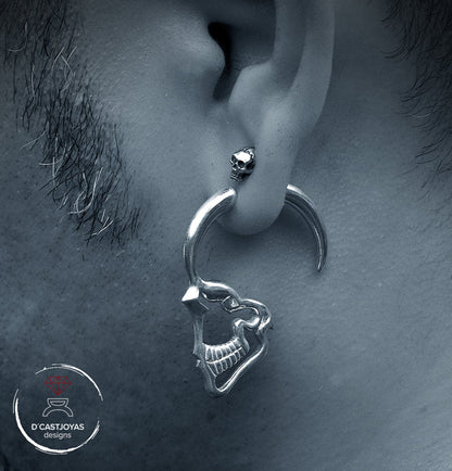 Large 925 silver hoop earring, Skull profile hoop earrings, Large silver calevara earring, Urban jewelry, Handmade earring,