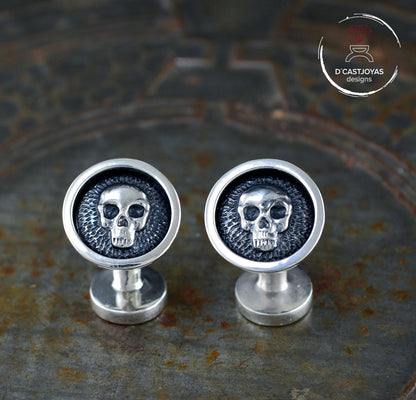 Silver 925 Skull Cufflinks, Round Cufflinks, Skull Cufflinks, Boyfriend Gift, Gothic Jewelry, Biker Jewelry, Handmade