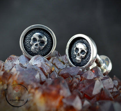 Silver 925 Skull Cufflinks, Round Cufflinks, Skull Cufflinks, Boyfriend Gift, Gothic Jewelry, Biker Jewelry, Handmade