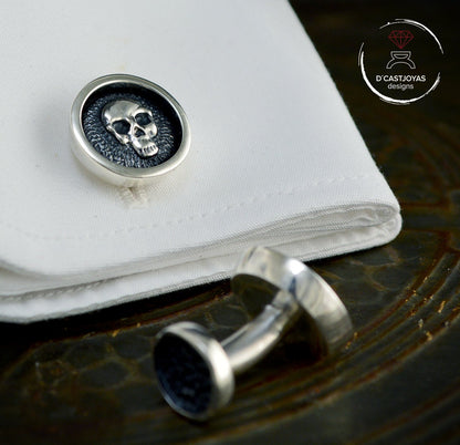 Silver 925 Skull Cufflinks, Round Cufflinks, Skull Cufflinks, Boyfriend Gift, Gothic Jewelry, Biker Jewelry, Handmade