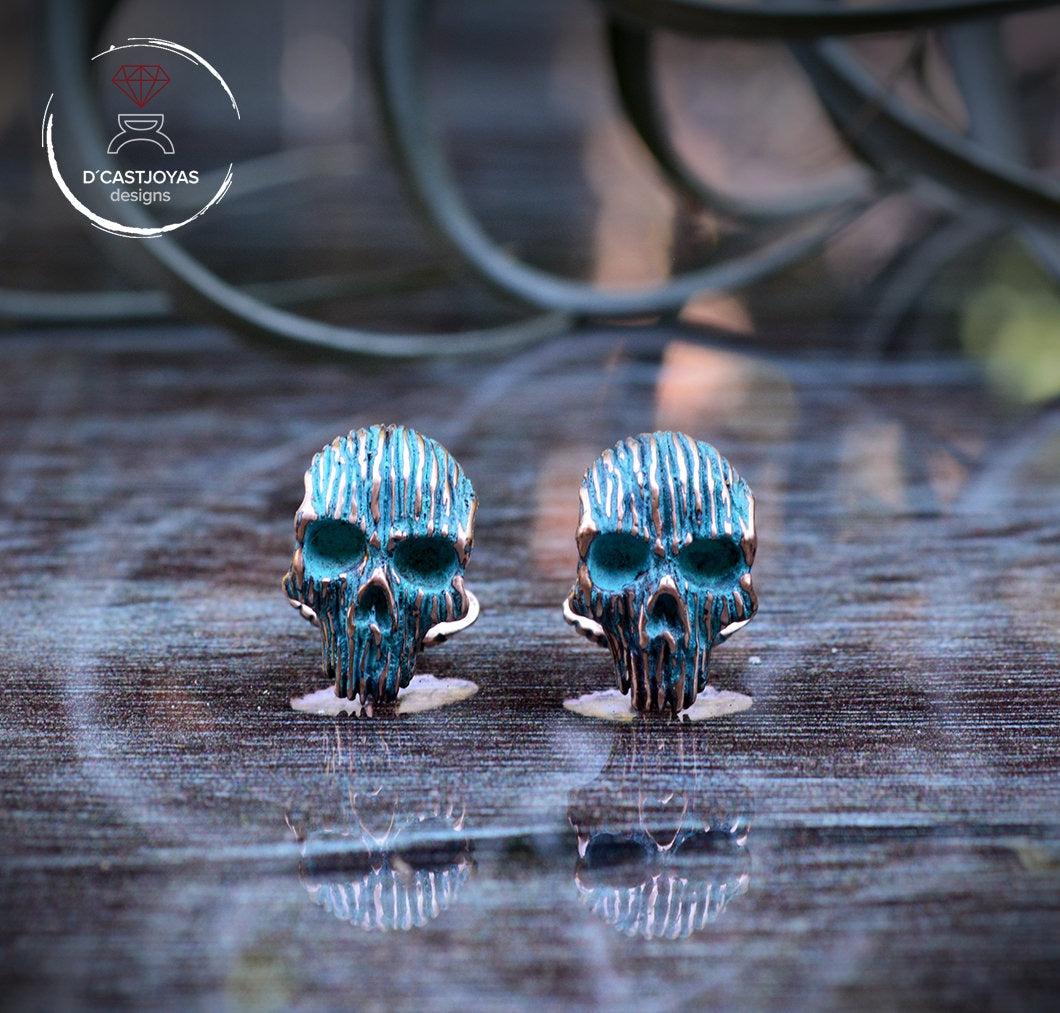 Gemelos Calavera de bronce, Gemelos bronce macizo, Gemelos para hombres, Joyería de Halloween, Badass, Joyería de motero, Hechos a mano - D´Cast