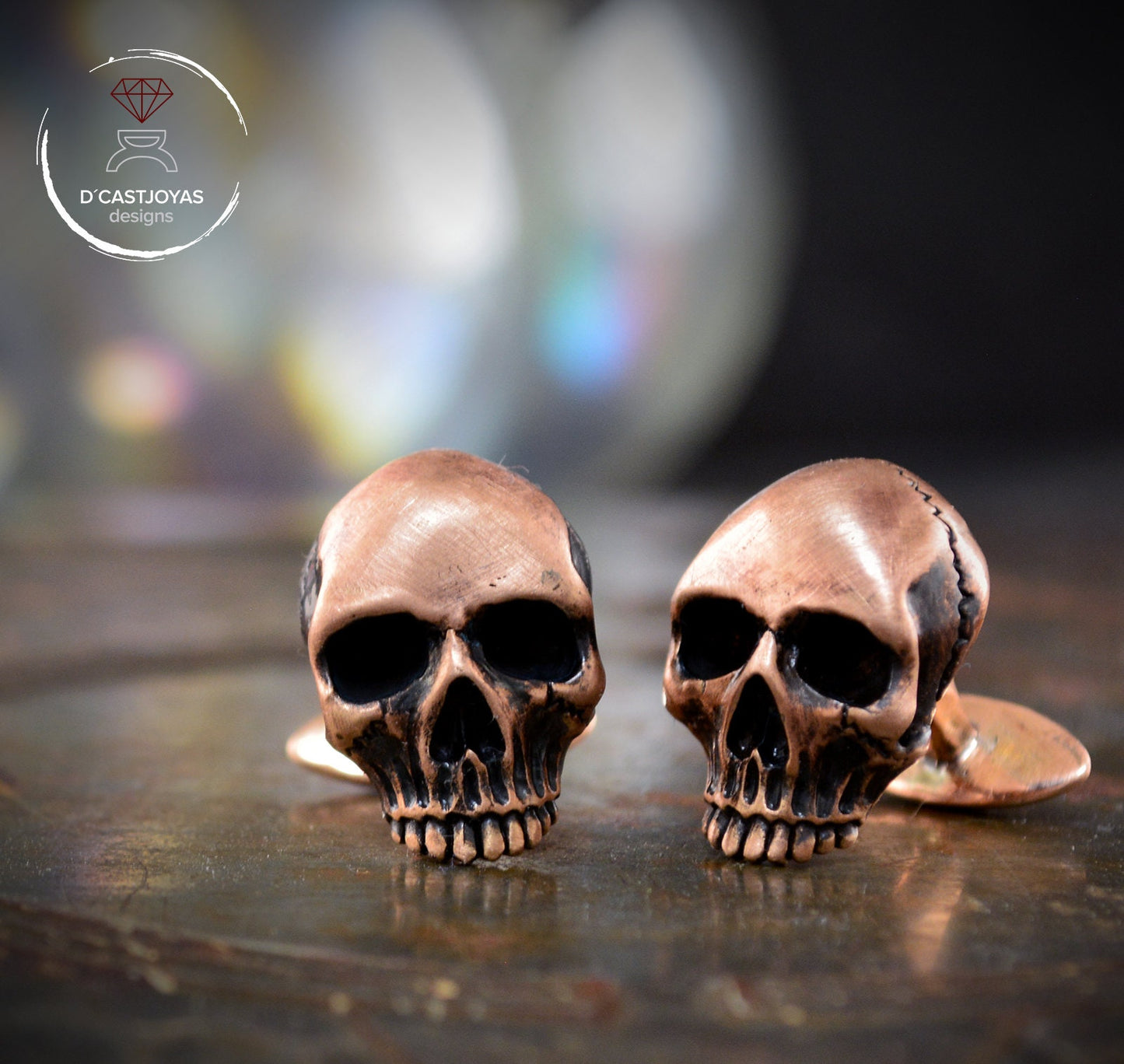 Gemelos de bronze Calaveras, Regalo para él, Gemelos para hombre, Gemelos calaveras, Joyería Gótica, Joyería Contemporánea - D´Cast