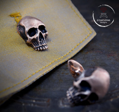 Gemelos de bronze Calaveras, Regalo para él, Gemelos para hombre, Gemelos calaveras, Joyería Gótica, Joyería Contemporánea - D´Cast