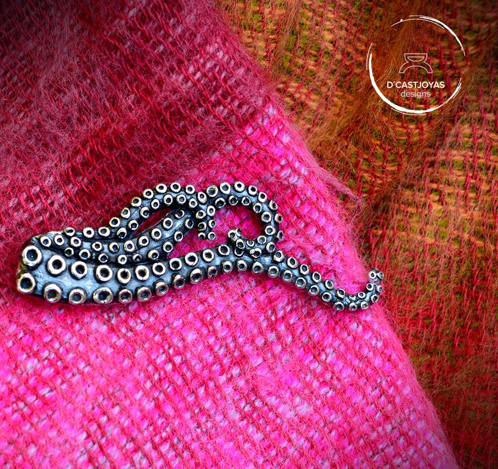 Broche de plata 925 Pulpo, Pin de camisa de plata, Pulpo de tentáculo, Joyas oceánicas, Joyas artesanales - D´Cast