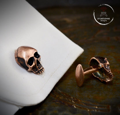 Gemelos de bronze Calaveras, Regalo para él, Gemelos para hombre, Gemelos calaveras, Joyería Gótica, Joyería Contemporánea - D´Cast