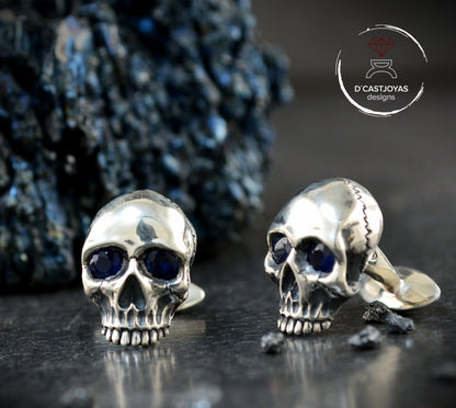 Gemelos calavera hechos a mano en plata de ley - D´Cast