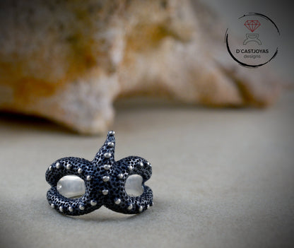 925 silver adjustable starfish ring, Unisex jewelry, Boho style, Sea jewelry