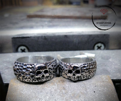 Skull Rings, Hammered Silver Wedding Band, Skull Wedding Bands, Biker Wedding Bands, Gothic Wedding Bands, Punk Girlfriend Gift