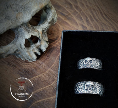 Skull Rings, Hammered Silver Wedding Band, Skull Wedding Bands, Biker Wedding Bands, Gothic Wedding Bands, Punk Girlfriend Gift