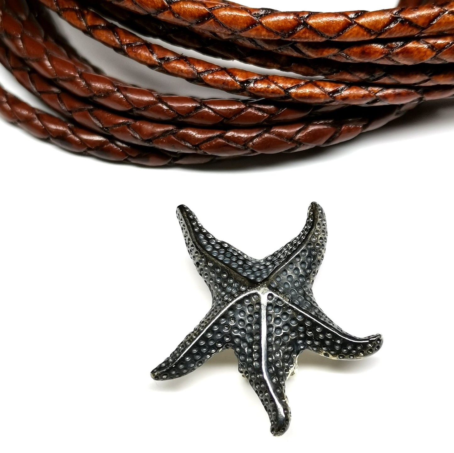 Pulsera plata  oxidada y cuero estrella de mar, Pulsera de plata 925 estrella, Pulsera de cuero y plata  para surfistas, Joyería del mar - D´Cast
