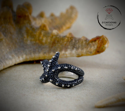 925 silver adjustable starfish ring, Unisex jewelry, Boho style, Sea jewelry