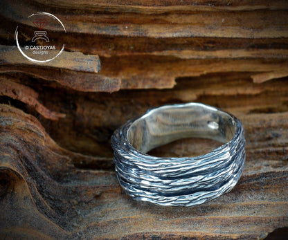 Massiver rustikaler Bandring aus 925er Silber, Herren-Bandring, Original-Allianzen, Ring aus oxidiertem Silber, handgefertigter Ring