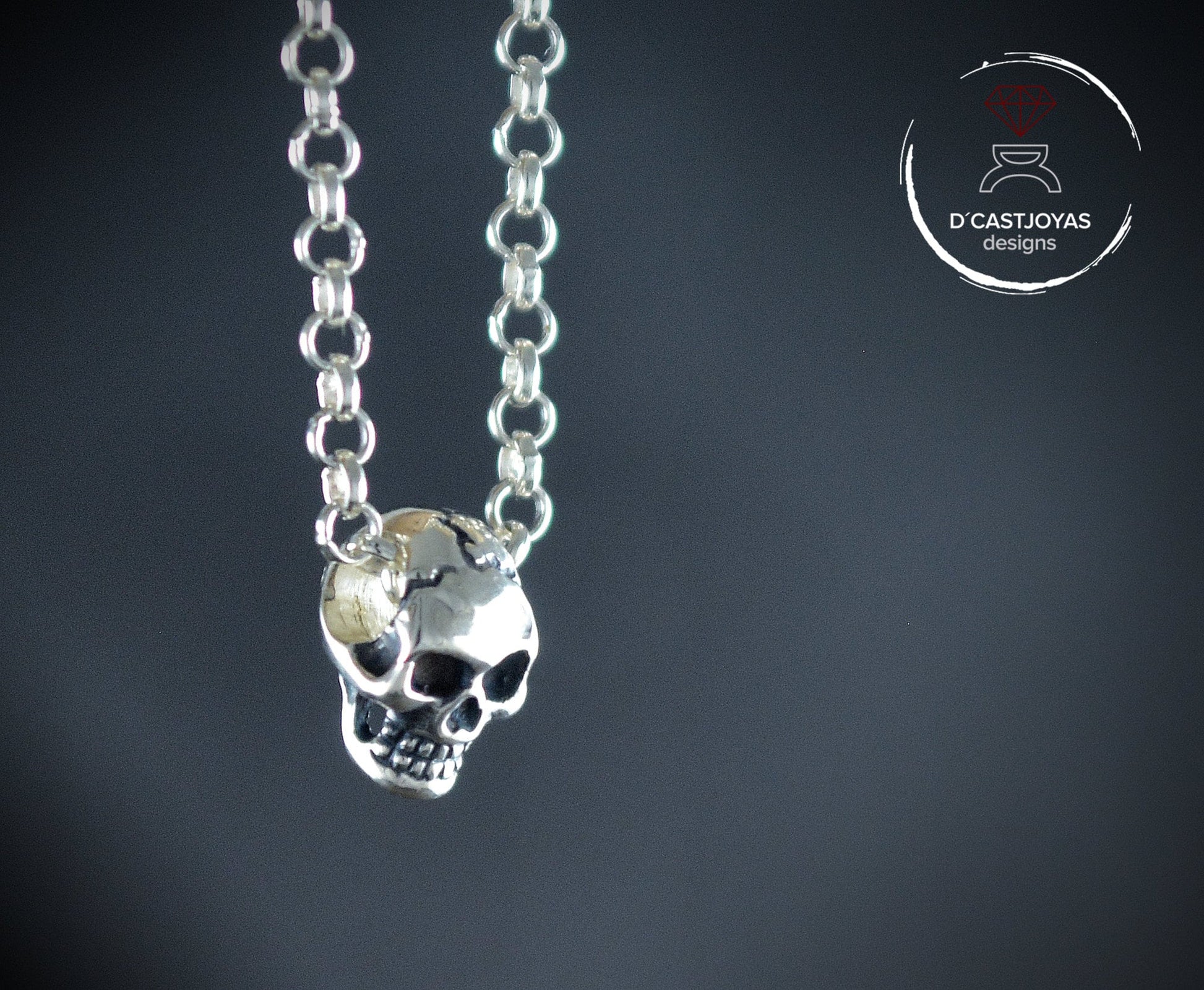 Pequeño colgante de calavera de plata esterlina  cadena de plata rolo, Joyas urbanas, Joyas unisex, Novia gótica - D´Cast