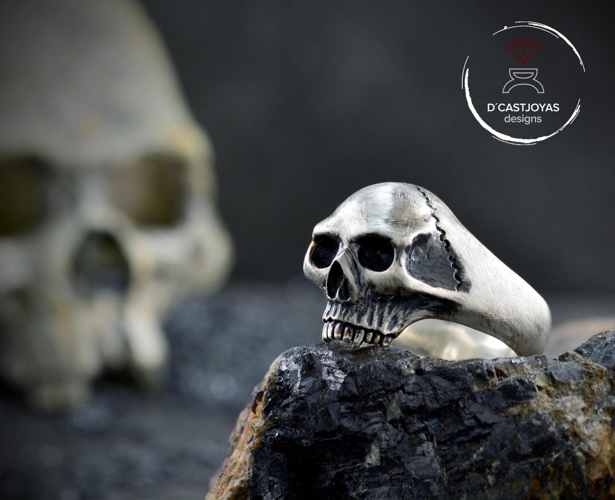 Skull ring, Standard full jaw silver male skull, gothic handmade jewelry, 925 silver authentic skull ring.